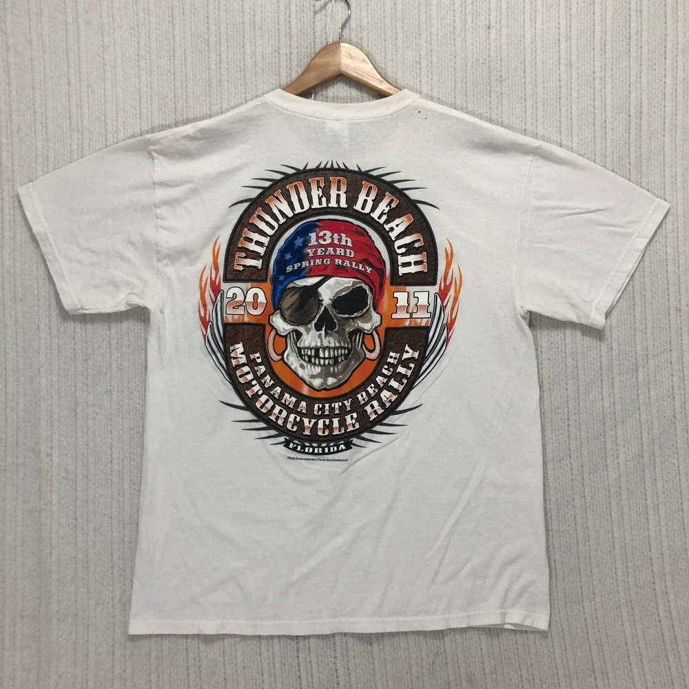 Thunder Beach Motorcycle Rally 2011 T Shirt White Skull Graphic‎ Gildan Size L